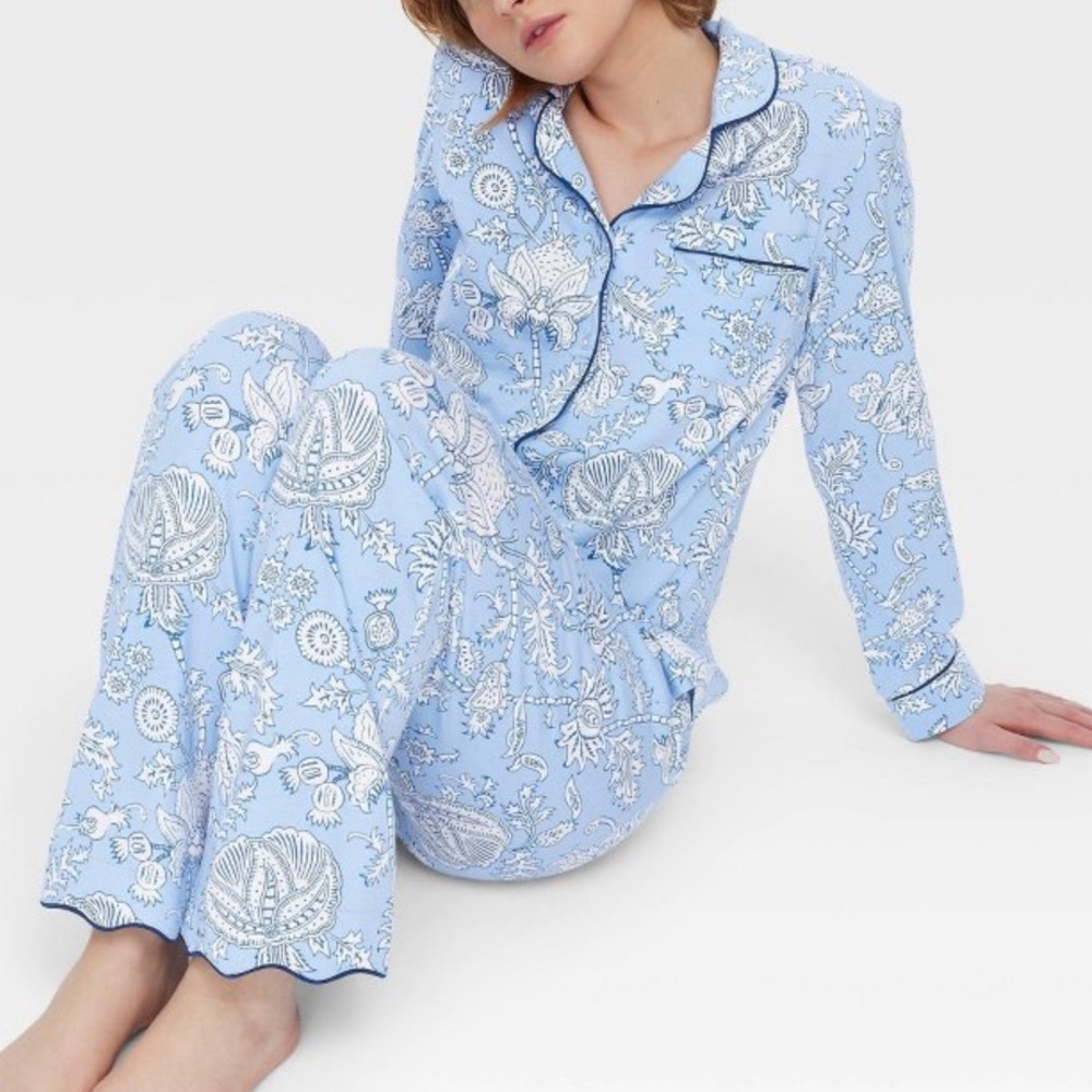 ROLLER x TARGET PJ Set Blue Floral Vines Long Sleeve with Pajama Pants Sz L NWT